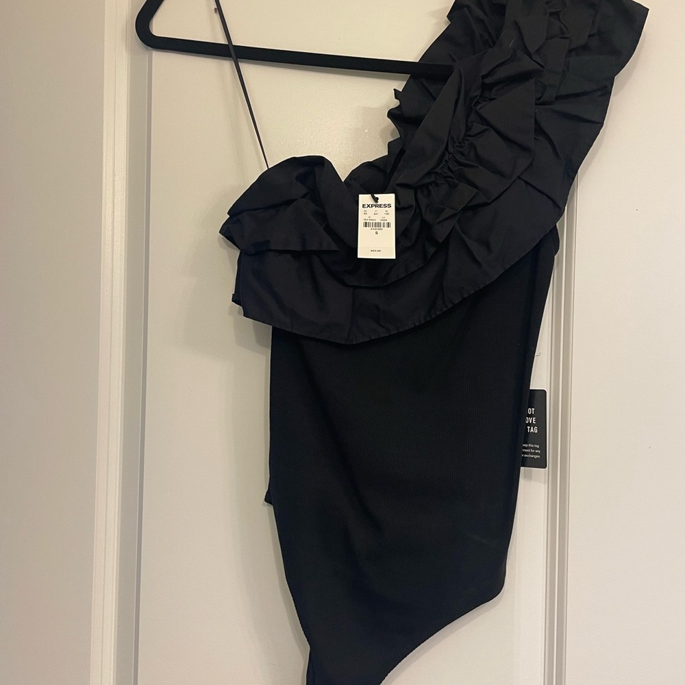 Express Black Ruffle Detail Top